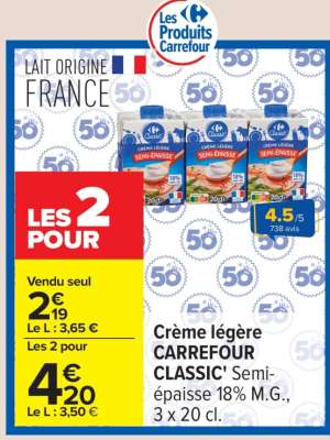 Crème légère CARREFOUR CLASSIC'