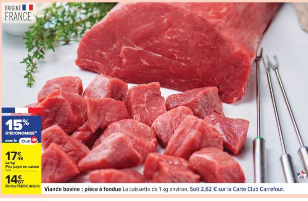 Viande bovine : pièce à fondue