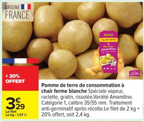 Pomme de terre de consommation à chair ferme blanche