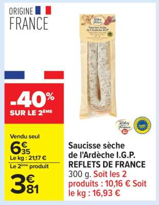 Saucisse sèche de l'Ardèche I.G.P. REFLETS DE FRANCE