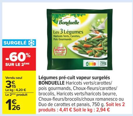 Légumes pré-cuit vapeur surgelés BONDUELLE