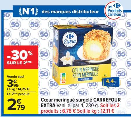 Cœur meringué surgelé CARREFOUR EXTRA Vanille