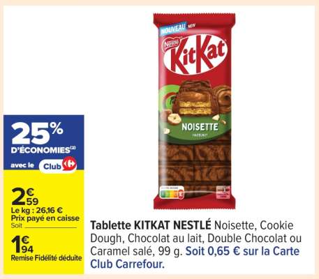 Tablette KITKAT NESTLÉ Noisette