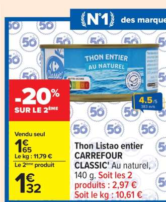 Thon Listao entier CARREFOUR CLASSIC’