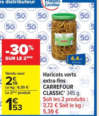 Haricots verts extra-fins CARREFOUR CLASSIC'