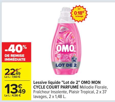 Lessive liquide "Lot de 2" OMO MON CYCLE COURT PARFUMÉ