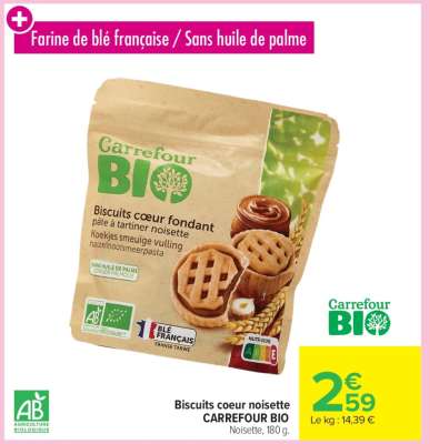 Biscuits coeur noisette CARREFOUR BIO