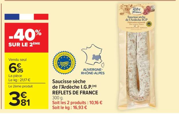 Saucisse sèche de l'Ardèche I.G.P. REFLETS DE FRANCE