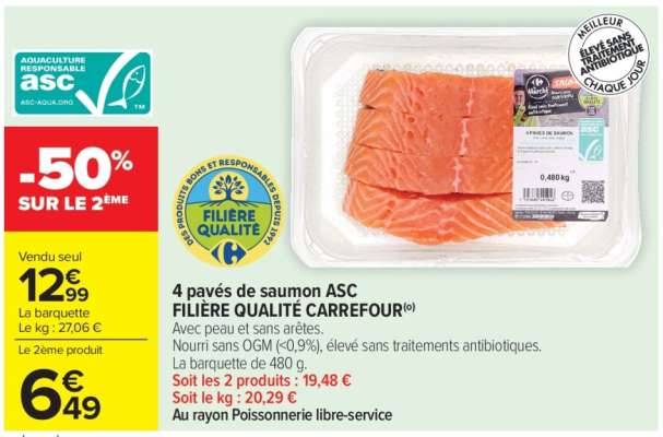 4 pavés de saumon ASC FILIÈRE QUALITÉ CARREFOUR