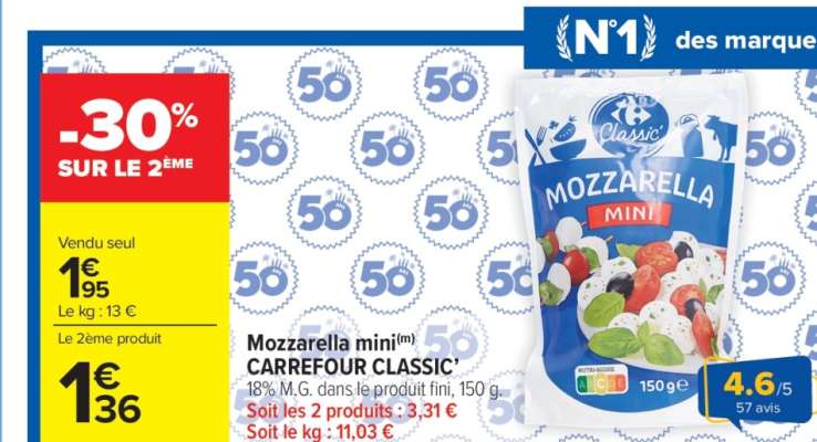 Mozzarella mini CARREFOUR CLASSIC'