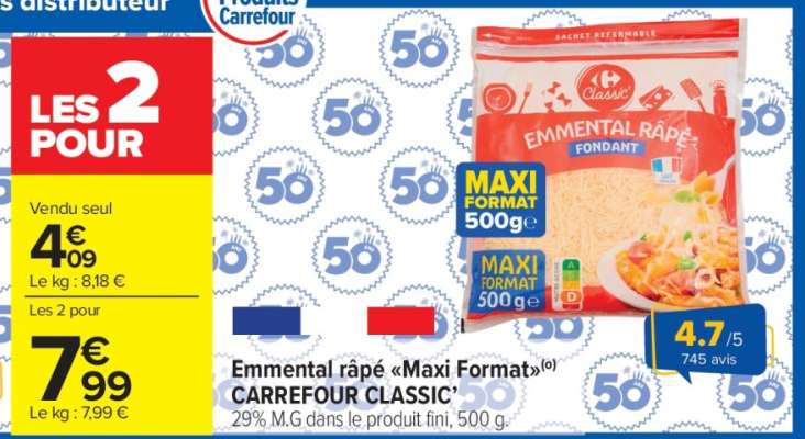 Emmental râpé "Maxi Format" CARREFOUR CLASSIC