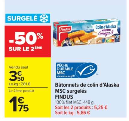 Bâtonnets de colin d’Alaska MSC surgelés