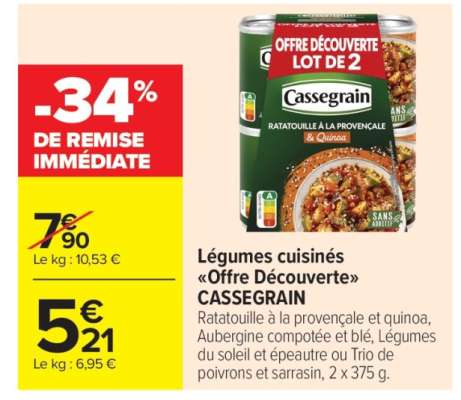 Légumes cuisinés "Offre Découverte" CASSEGRAIN