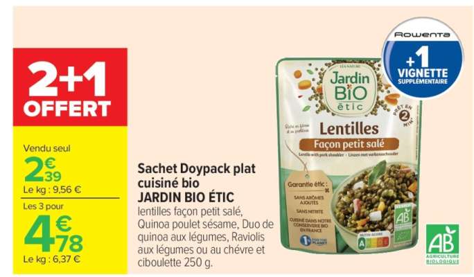 Sachet Doypack plat cuisiné bio JARDIN BIO ÉTIC