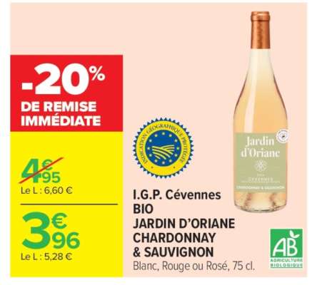 I.G.P. Cévennes BIO JARDIN D’ORIANE CHARDONNAY & SAUVIGNON