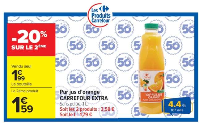 Pur jus d'orange CARREFOUR EXTRA
