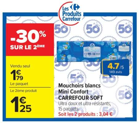Mouchoirs blancs Mini Confort CARREFOUR SOFT