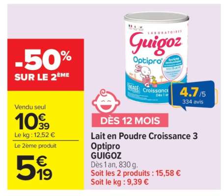 Lait en Poudre Croissance 3 Optipro GUIGOZ