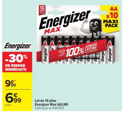 Lot de 10 piles Energizer Max + AA/LR6