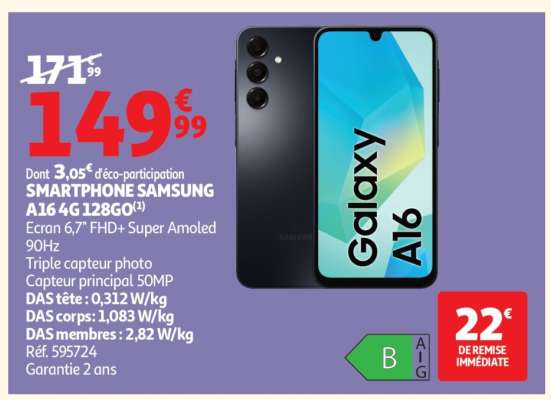 Smartphone Samsung A16 4G 128Go