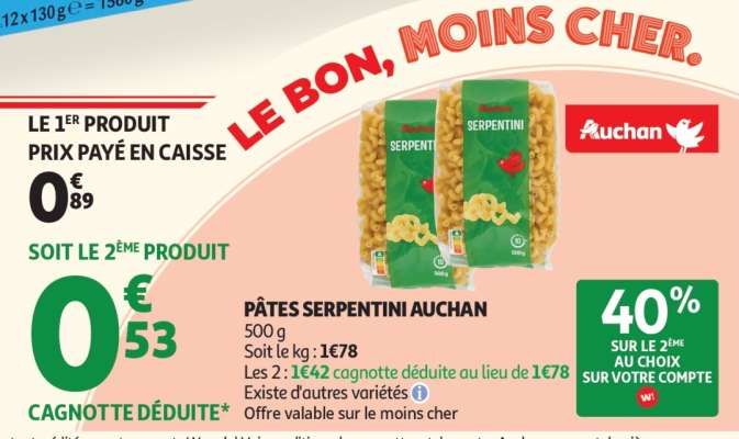 PÂTES SERPENTINI AUCHAN