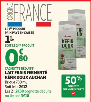 LAIT FRAIS FERMENTÉ KÉFIR DOUX AUCHAN