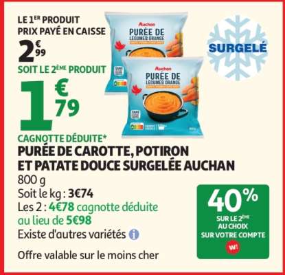 Purée De Carotte, Potiron Et Patate Douce Surgelée Auchan