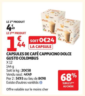 CAPSULES DE CAFÉ CAPPUCINO DOLCE GUSTO COLOMBUS