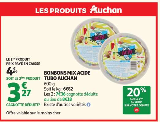 BONBONS MIX ACIDE TUBO AUCHAN