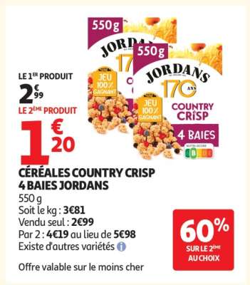 CÉRÉALES COUNTRY CRISP 4 BAIES JORDANS