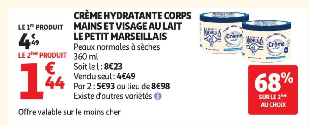 CRÈME HYDRATANTE CORPS MAINS ET VISAGE AU LAIT LE PETIT MARSEILLAIS