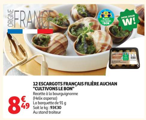 12 ESCARGOTS FRANÇAIS FILIÈRE AUCHAN "CULTIVONS LE BON"