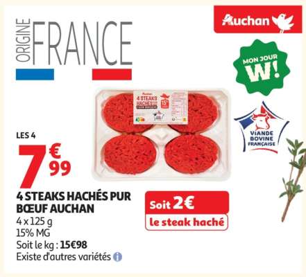 4 Steaks Hachés Pur Bœuf Auchan