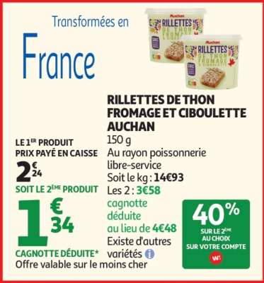 RILLETTES DE THON FROMAGE ET CIBOULETTE AUCHAN