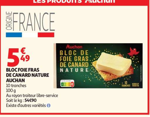 BLOC FOIE FRAS DE CANARD NATURE AUCHAN