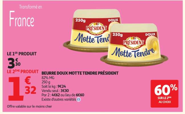 BEURRE DOUX MOTTE TENDRE PRÉSIDENT