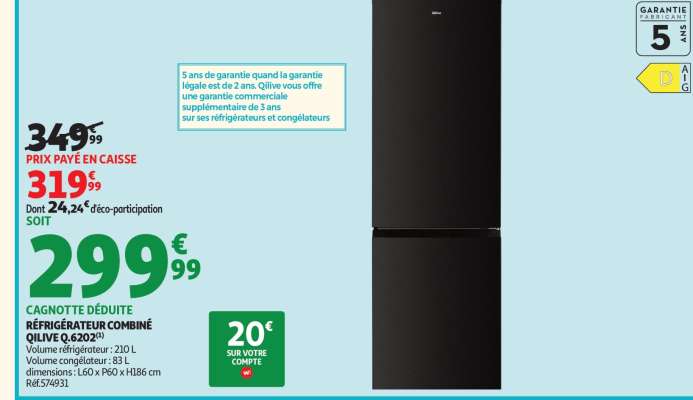 RÉFRIGÉRATEUR COMBINÉ QILIVE, 6.202