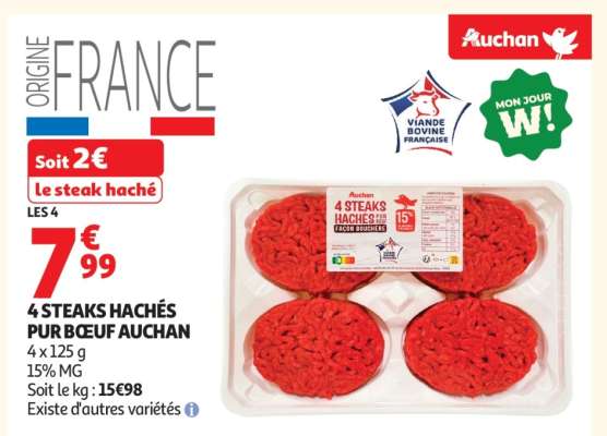 4 Steaks Hachés Pur Bœuf Auchan