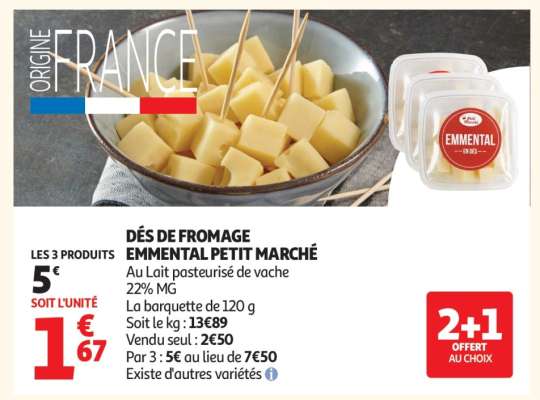 DÉS DE FROMAGE EMMENTAL PETIT MARCHÉ