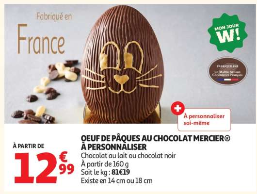 OEUF DE PÂQUES AU CHOCOLAT MERCIER® À PERSONNALISER