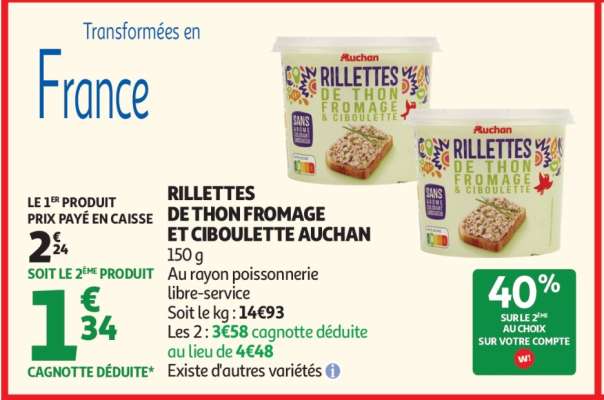 RILLETTES DE THON FROMAGE ET CIBOULETTE AUCHAN