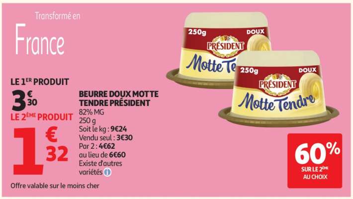 BEURRE DOUX MOTTE TENDRE PRÉSIDENT