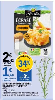 ÉCRASÉ DE POMMES DE TERRE 2 CAROTTES “FLORETTE”