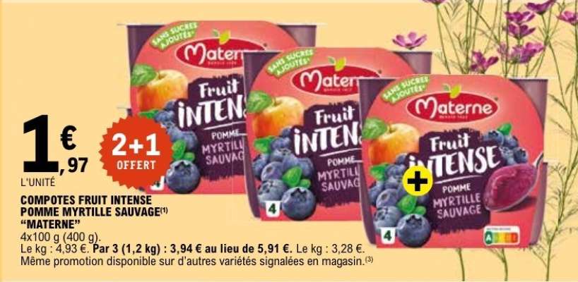 COMPOTES FRUIT INTENSE POMME MYRTILLE SAUVAGE "MATERNE"