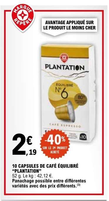 10 CAPSULES DE CAFÉ EQUILIBRÉ 'PLANTATION'