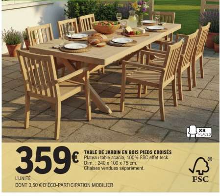 TABLE DE JARDIN EN BOIS PIEDS CROISÉS