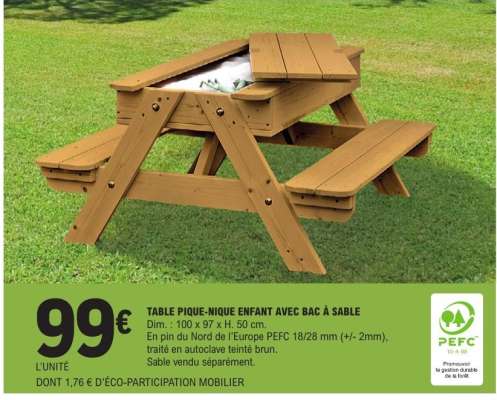 TABLE PIQUE-NIQUE ENFANT AVEC BAC À SABLE