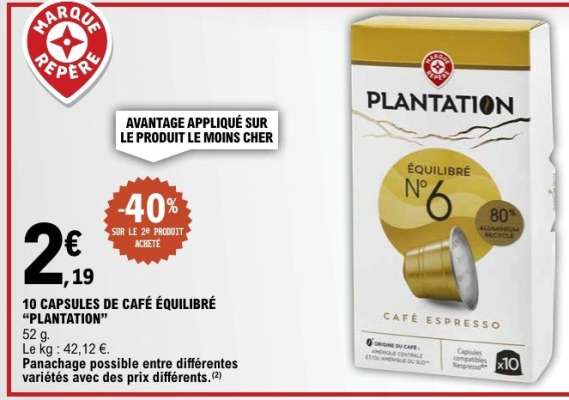 10 CAPSULES DE CAFÉ EQUILIBRÉ 'PLANTATION'