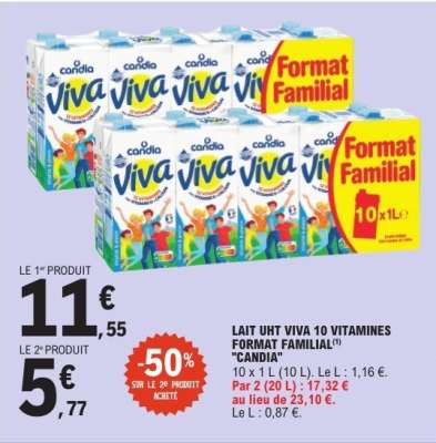 LAIT UHT VIVA 10 VITAMINES FORMAT FAMILIAL "CANDIA"