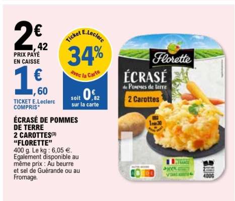 ÉCRASÉ DE POMMES DE TERRE 2 CAROTTES “FLORETTE”